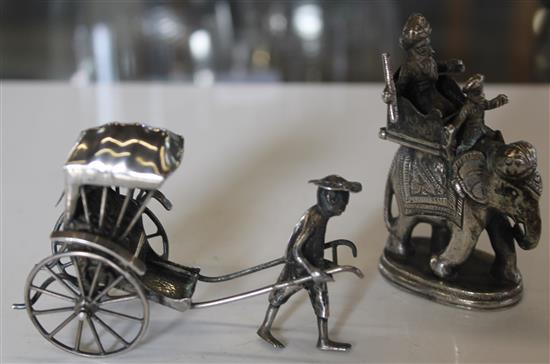 Silver mini rickshaw, white metal elephant